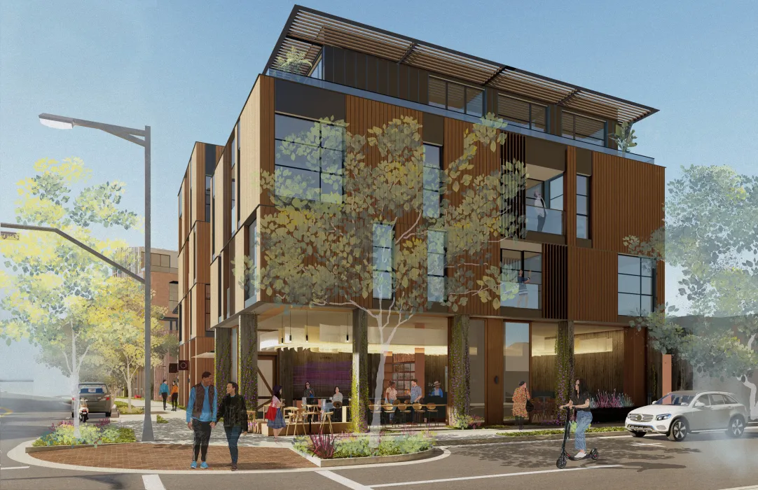Rendering of the exterior street view of HH Residences from south west.