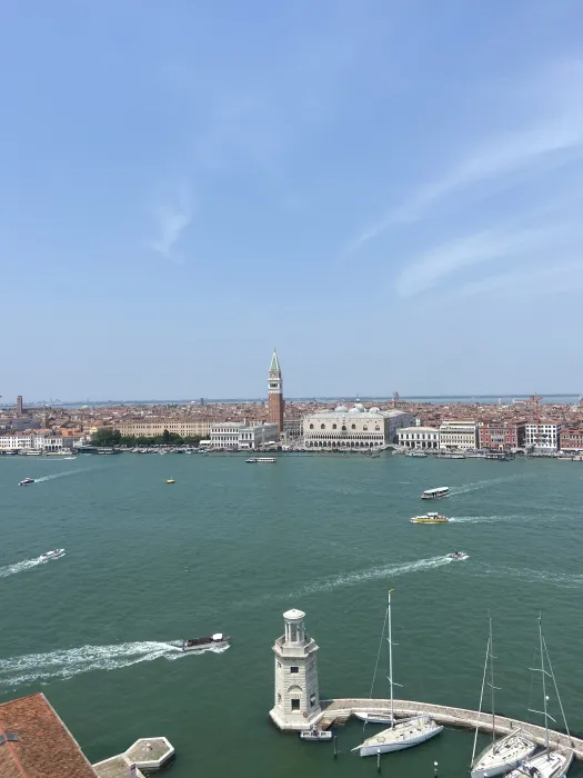 View from above of the Piazza San Marco in Venice, viewed across the water