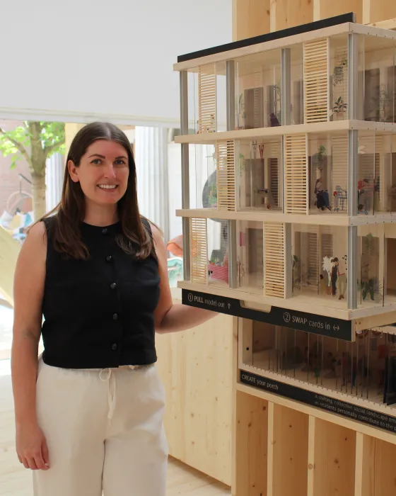 Woman posing in front of the diorama
