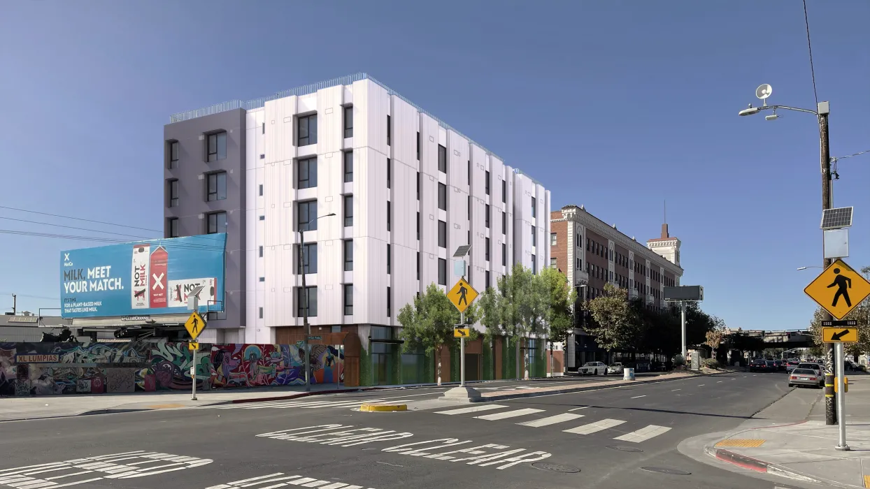 Rendering view of building looking north from San Pablo and 34th 