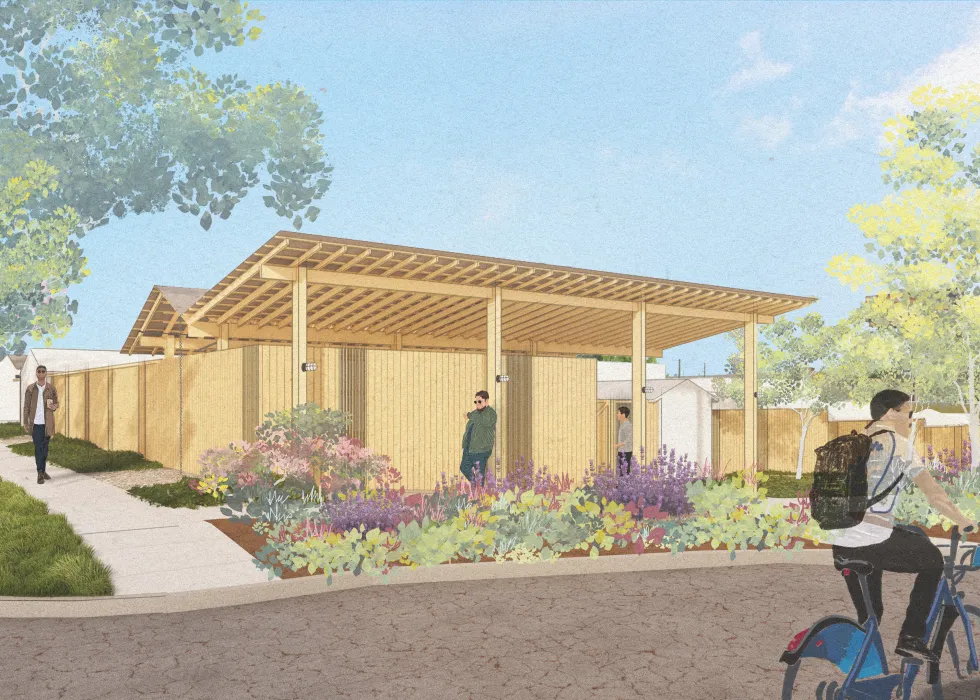 Pavilion with people in foreground