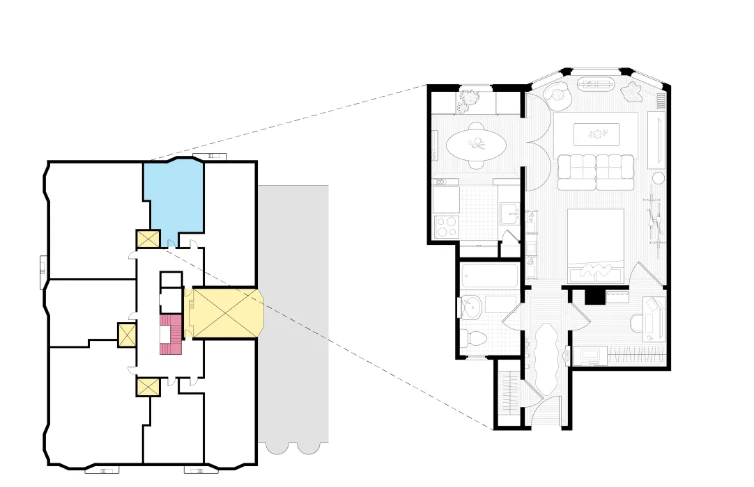 Plan view of prewar apartment home