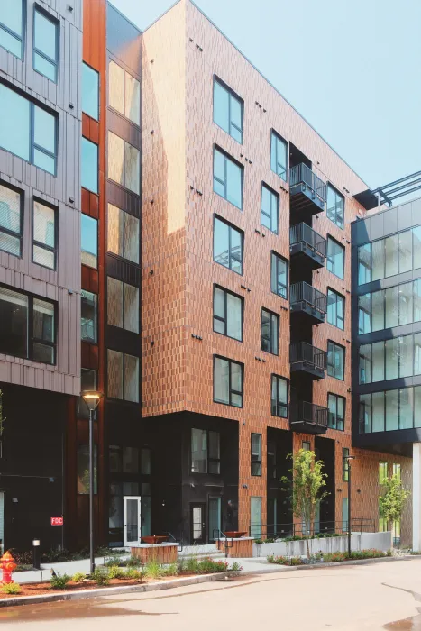 Building with crosswalk in background 